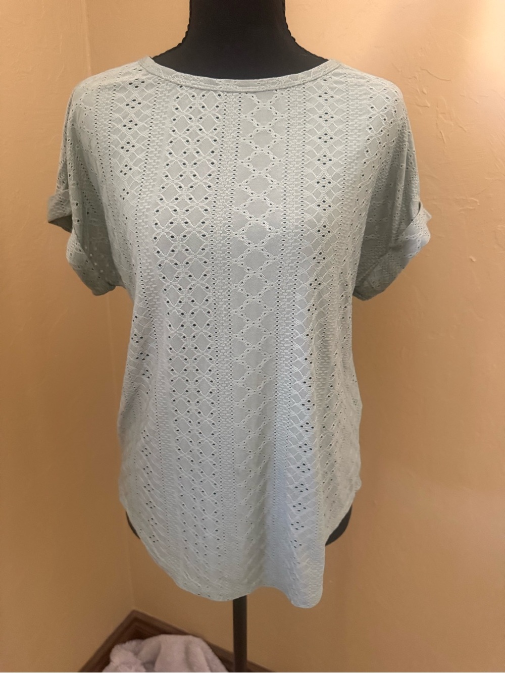 SHEIN Pale Blue Eyelet Knit Short Sleeve Top
